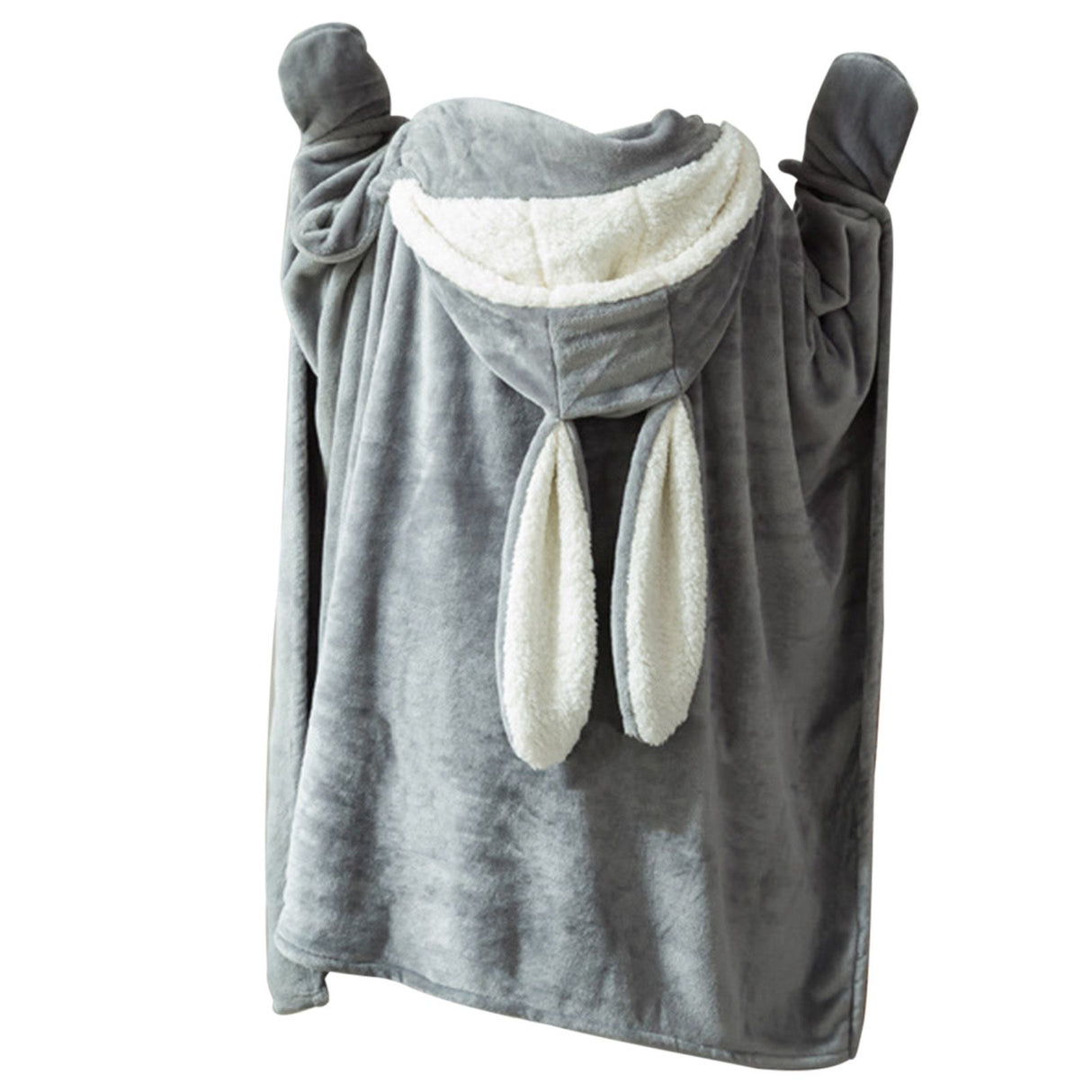 Hooded Blanket Wearable Polyester Plush Rabbit Ear Hooded Blanket Throw Soft Warm Blanket for Home Dark Gray Large