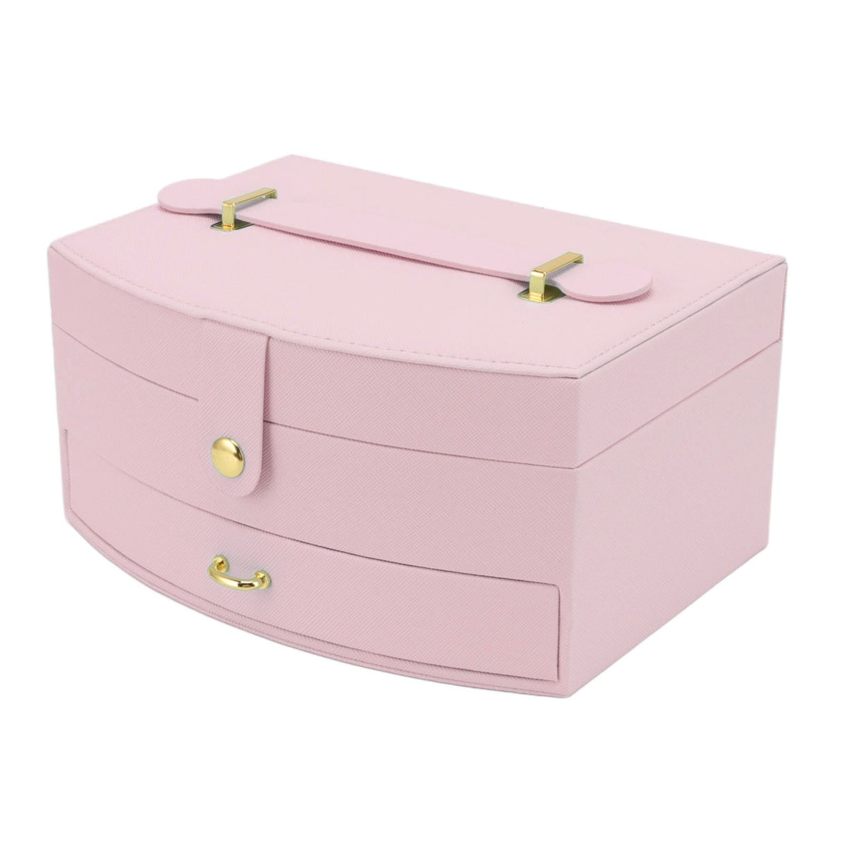 Travel Jewelry Case Portable 2 Layers PU Leather Jewelry Storage Holder Box with Clasp and Handle for Earrings Necklace Pink
