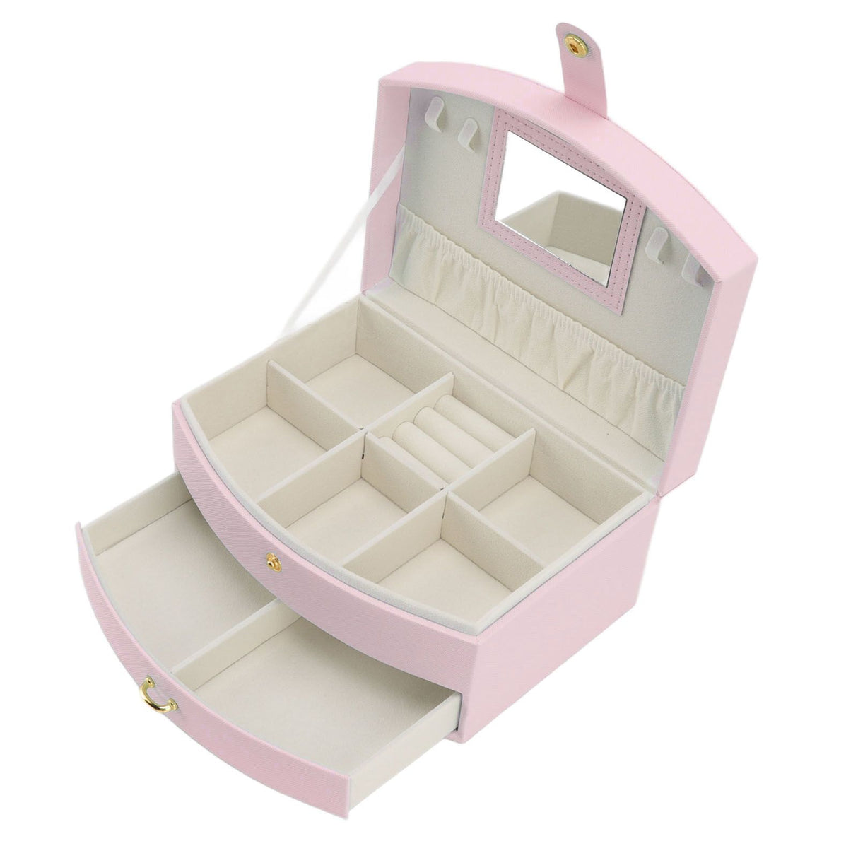 Travel Jewelry Case Portable 2 Layers PU Leather Jewelry Storage Holder Box with Clasp and Handle for Earrings Necklace Pink