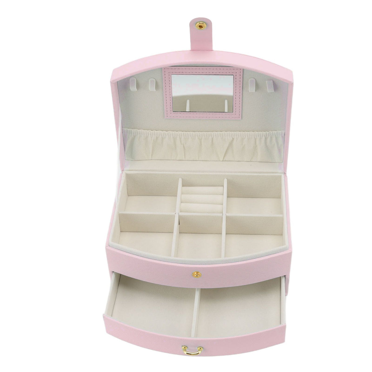 Travel Jewelry Case Portable 2 Layers PU Leather Jewelry Storage Holder Box with Clasp and Handle for Earrings Necklace Pink