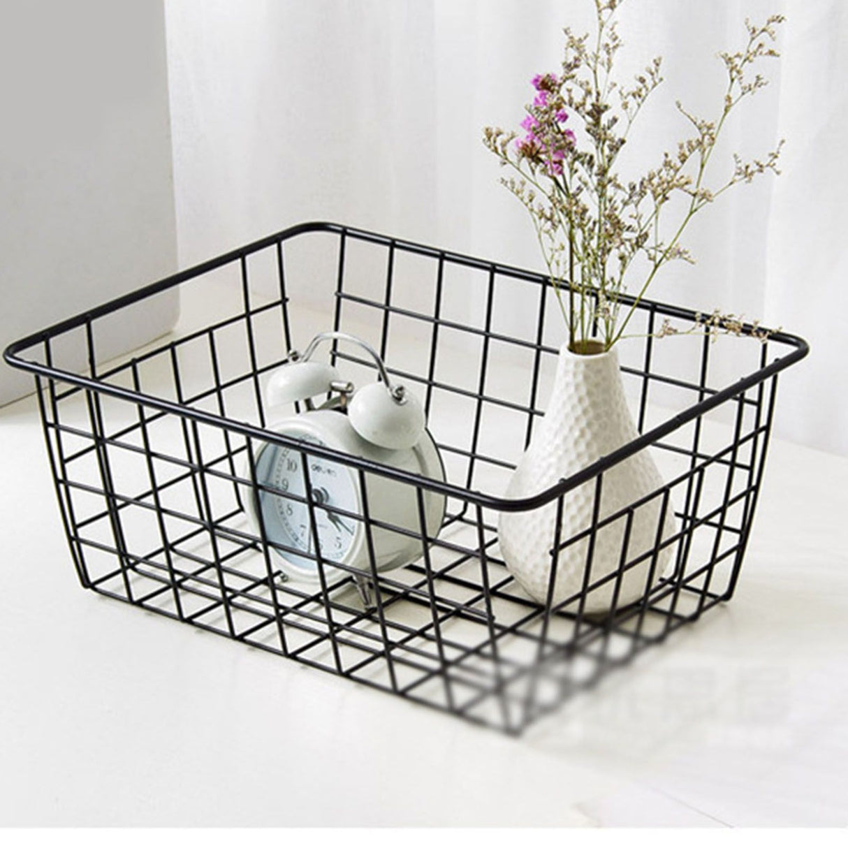 Wire Basket Hollow Breathable Large Multi Functional Iron Storage Basket for Underwear Snacks Fruits Toy Black