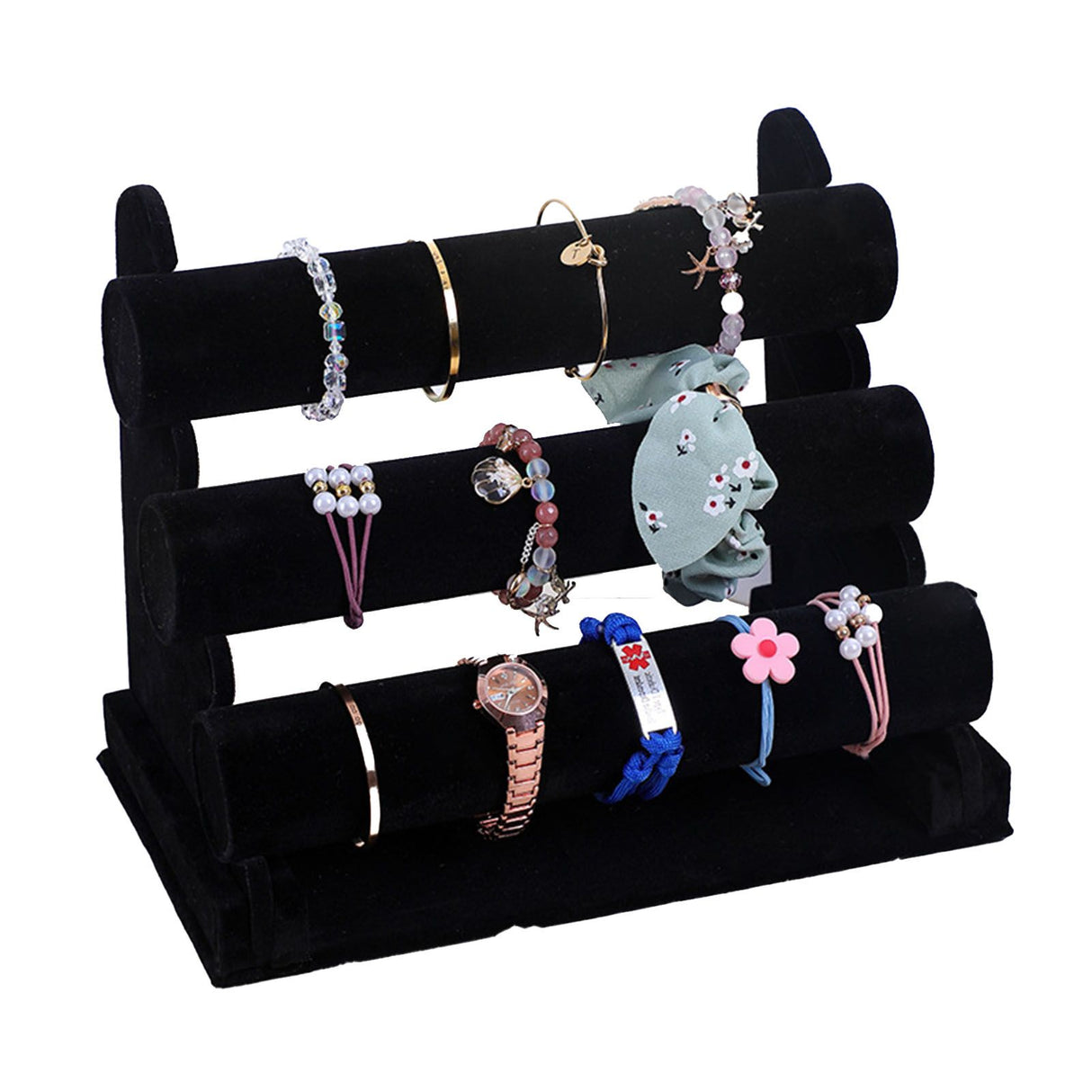 Velvet Jewelry Tower 3 Layers Watch Bracelet Holder Necklace Jewelry Display Stand Black Jewelry Stand