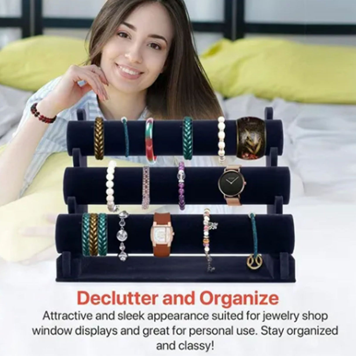 Velvet Jewelry Tower 3 Layers Watch Bracelet Holder Necklace Jewelry Display Stand Black Jewelry Stand