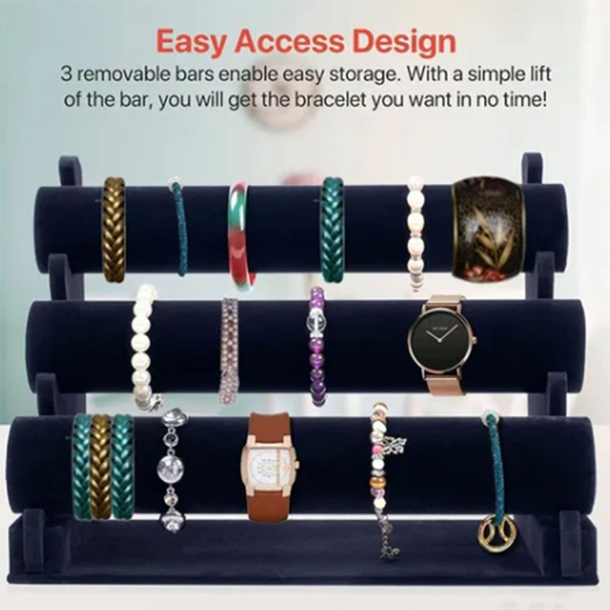 Velvet Jewelry Tower 3 Layers Watch Bracelet Holder Necklace Jewelry Display Stand Black Jewelry Stand