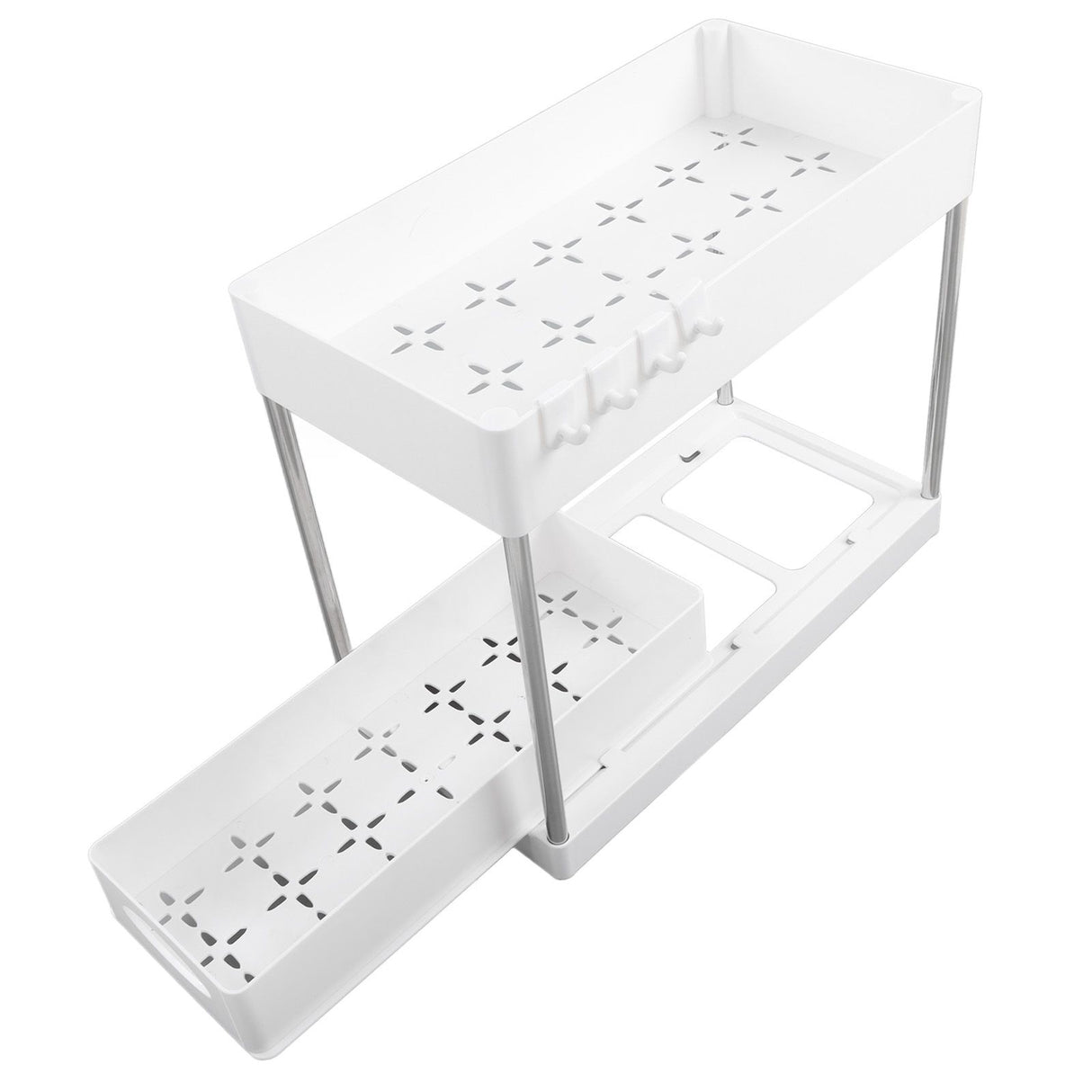 Slide Out Storage Baskets ABS Under Sink Organizer Cabinet Sliding Drawers for Kitchen Bathroom Cosmetic Storage White