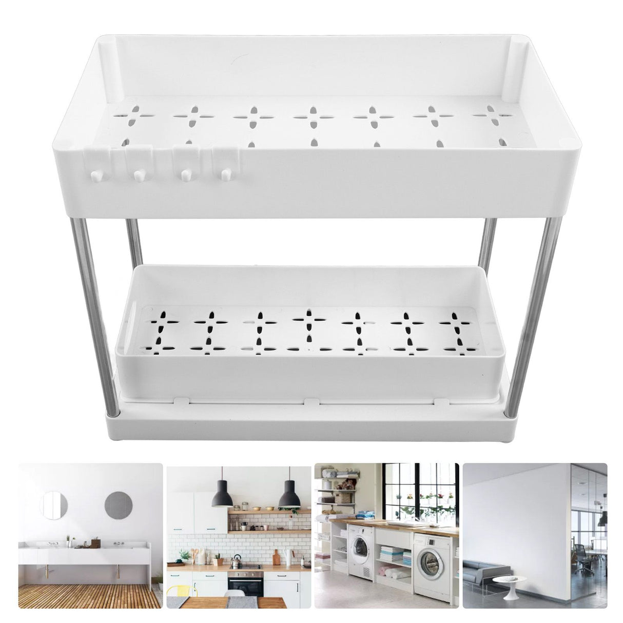 Slide Out Storage Baskets ABS Under Sink Organizer Cabinet Sliding Drawers for Kitchen Bathroom Cosmetic Storage White