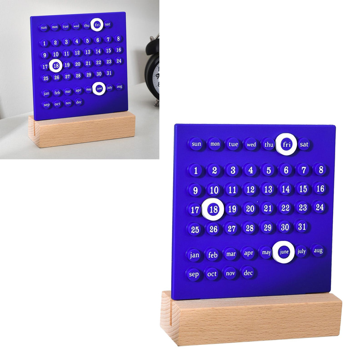 Wooden Kids Calendar DIY Hand Operated Develop Planning Skills Perpetual Calendar for Home Blue