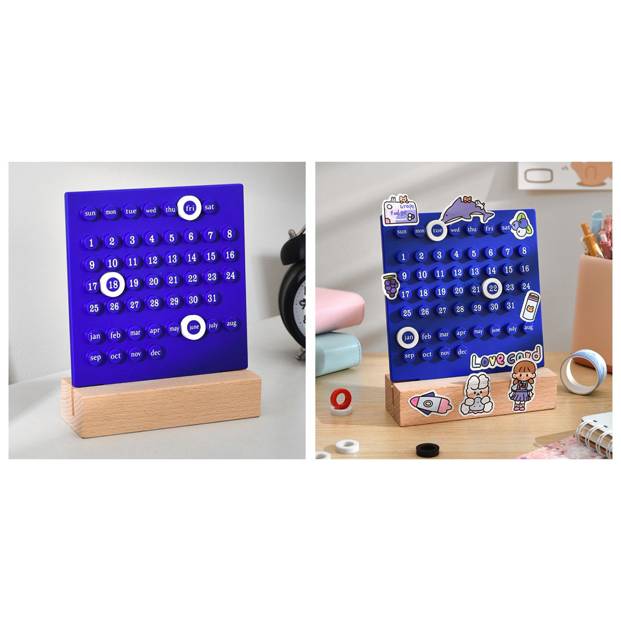 Wooden Kids Calendar DIY Hand Operated Develop Planning Skills Perpetual Calendar for Home Blue