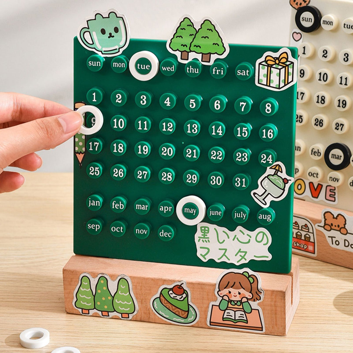 Wooden Kids Calendar DIY Hand Operated Develop Planning Skills Perpetual Calendar for Home Green