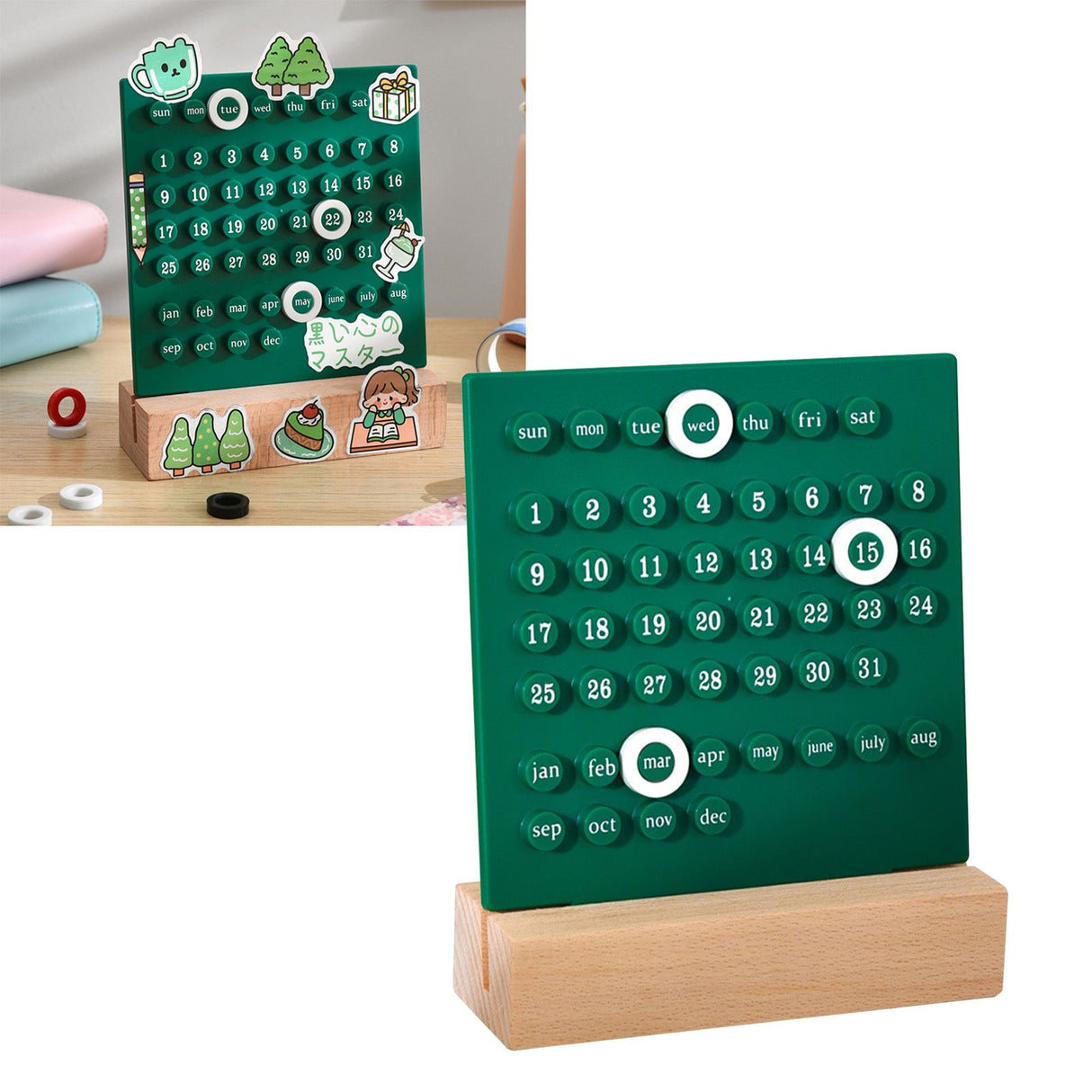 Wooden Kids Calendar DIY Hand Operated Develop Planning Skills Perpetual Calendar for Home Green
