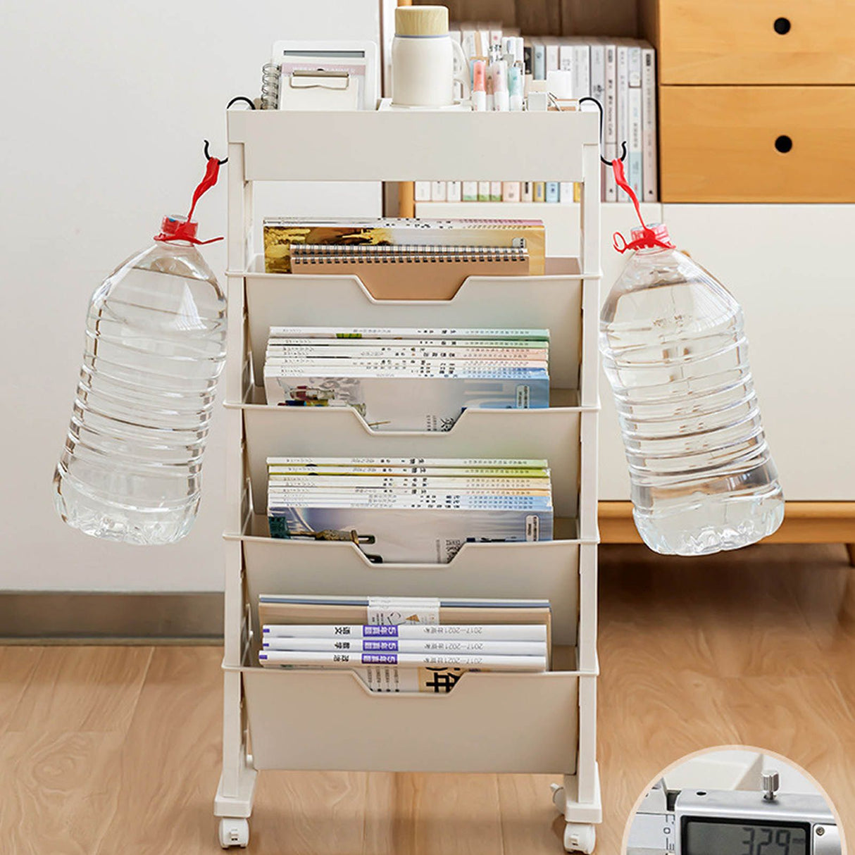 Classroom Bookshelf Multilayer with Universal Wheel Book Storage Shelving for Living Room