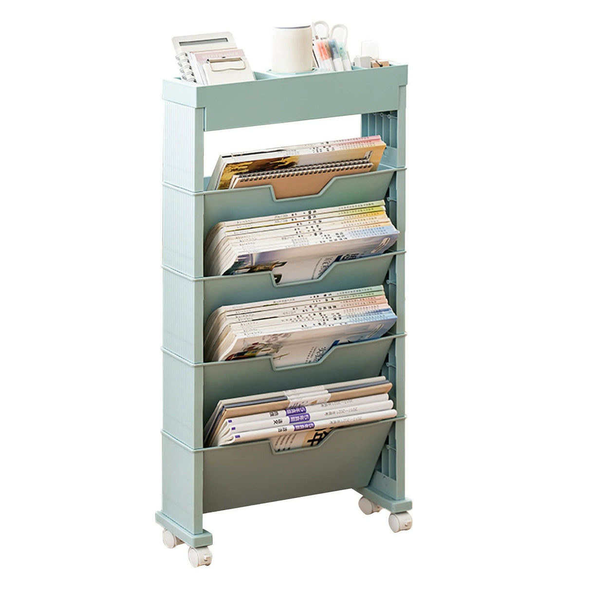 Classroom Bookshelf Multilayer with Universal Wheel Book Storage Shelving for Living Room