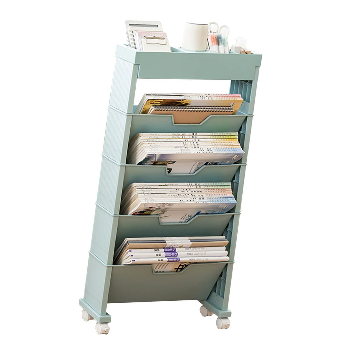 Classroom Bookshelf Multilayer with Universal Wheel Book Storage Shelving for Living Room