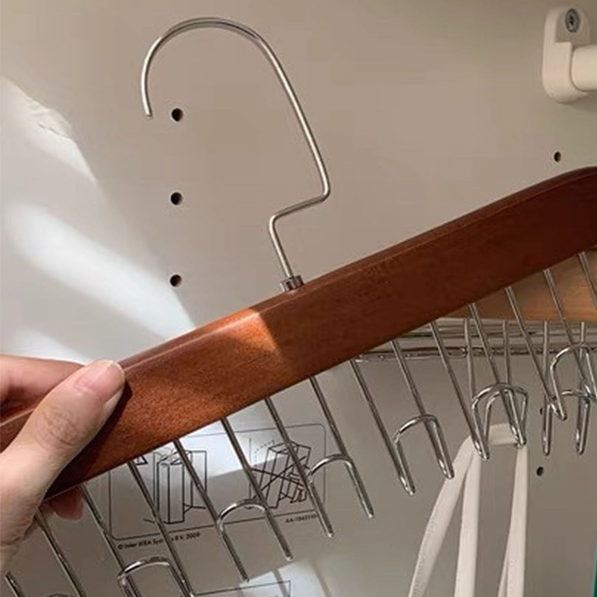 Multifunctional Hanger Punch Free with 8 Hooks Wood and Stainless Steel Cap Holder for Student Dormitory Dark Brown