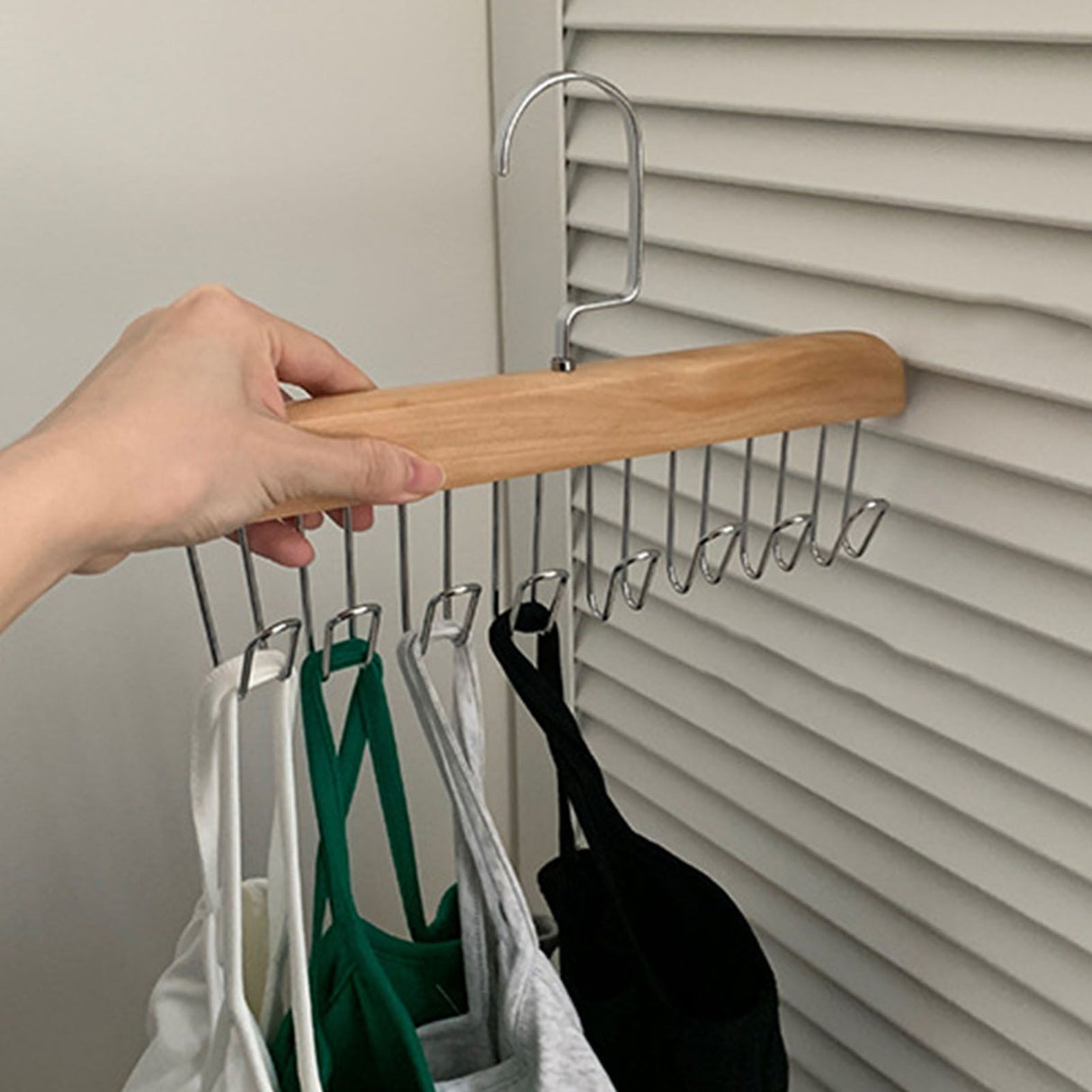 Multifunctional Hanger Punch Free with 8 Hooks Wood and Stainless Steel Cap Holder for Student Dormitory Khaki