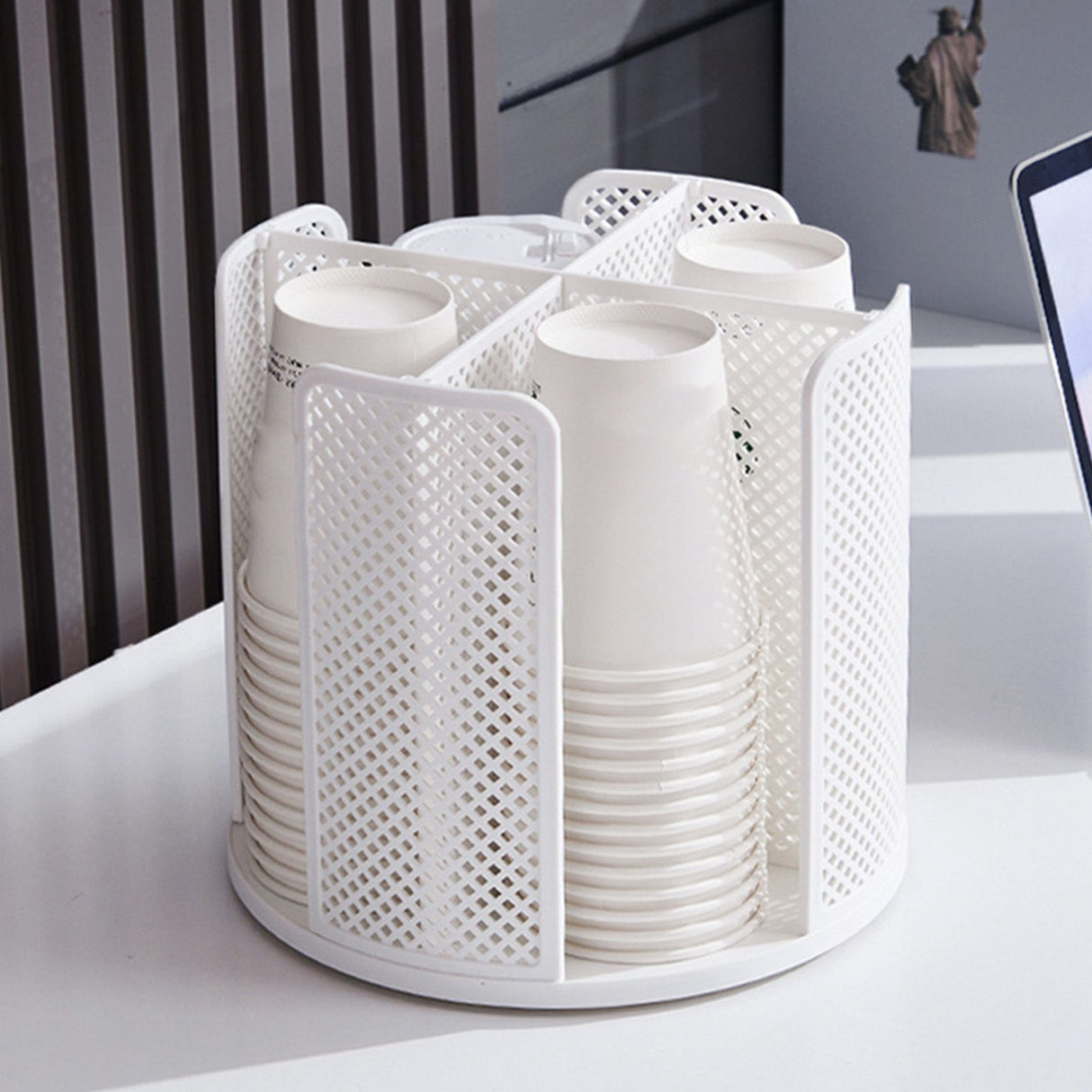 Disposable Cup Storage Organizer 4 Compartment 360 Degree Rotating Coffee Cup Dispenser for Coffee Shops Dessert Stores
