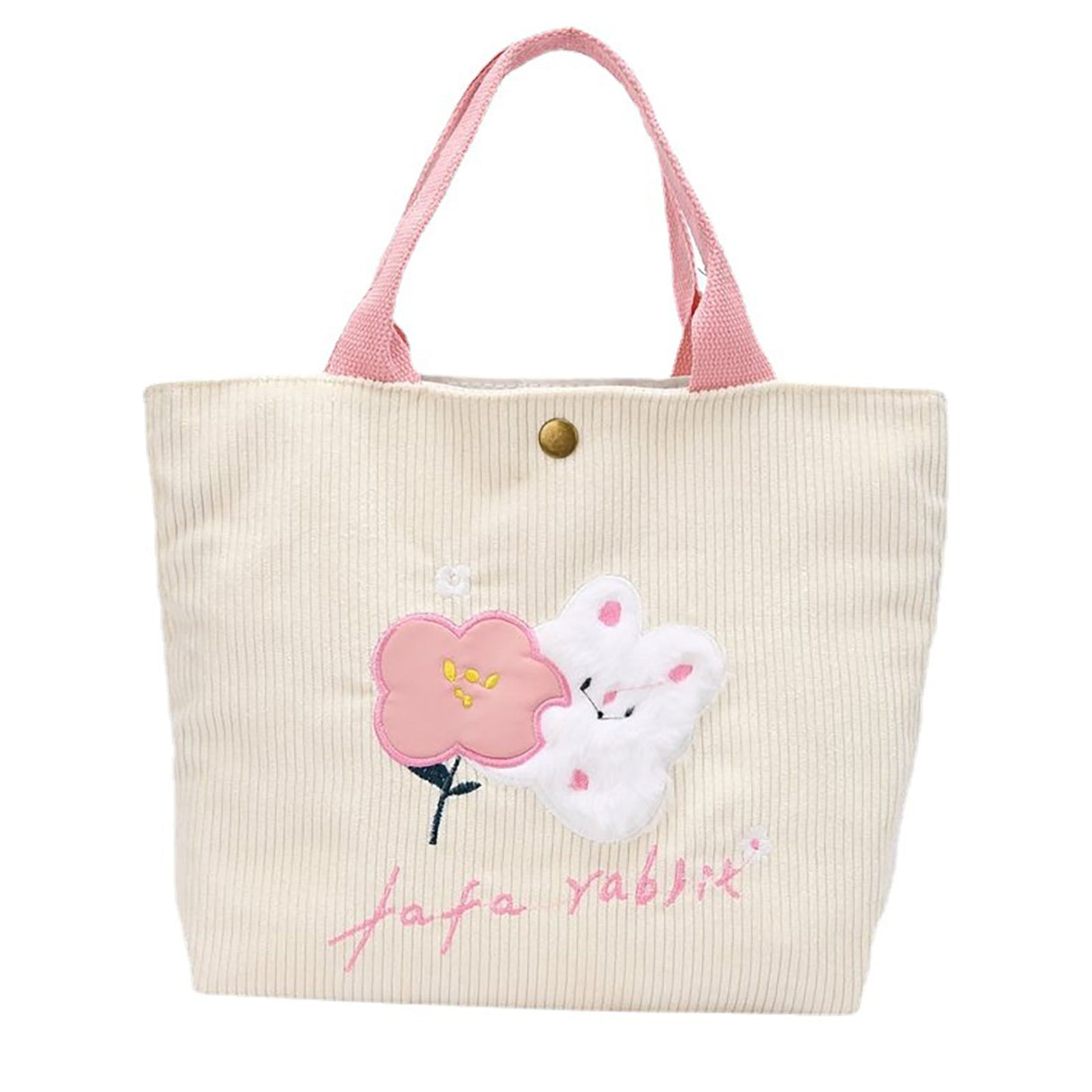 Cute Handbag Snap Button Closure Thickened Cute Pattern Fashionable Small Tote Bag for Shopping Commuting Pink Flower