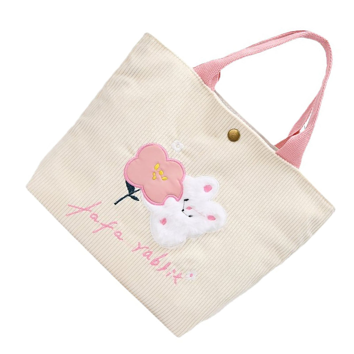 Cute Handbag Snap Button Closure Thickened Cute Pattern Fashionable Small Tote Bag for Shopping Commuting Pink Flower