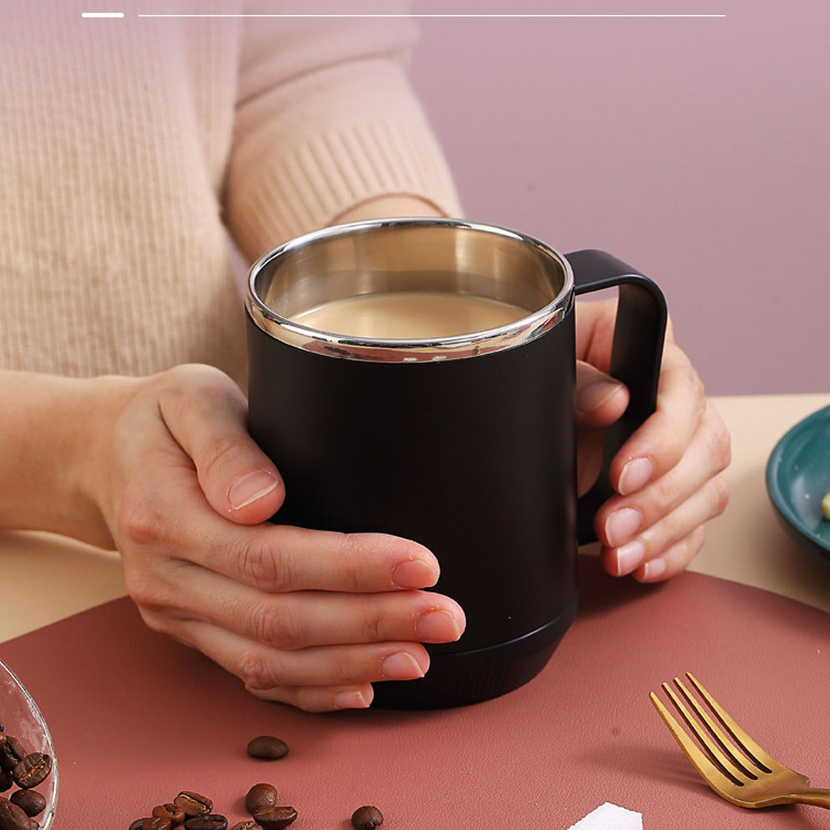 Coffee Mug 460ml 304 Stainless Steel Liner Leakproof Elegant Portable Mug for Outdoor Activities Black
