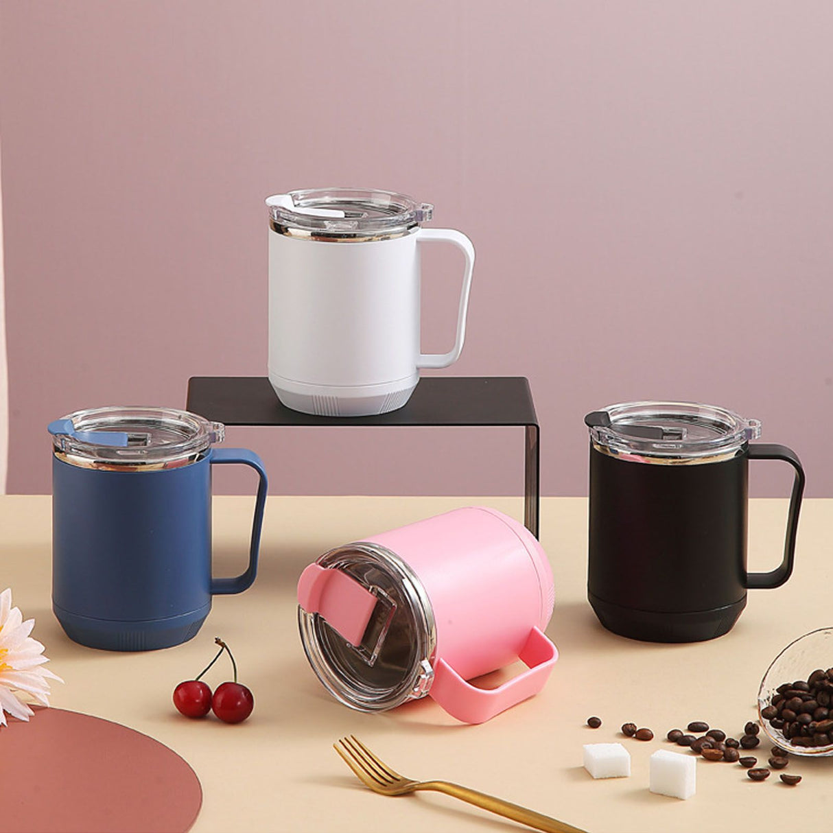 Coffee Mug 460ml 304 Stainless Steel Liner Leakproof Elegant Portable Mug for Outdoor Activities White