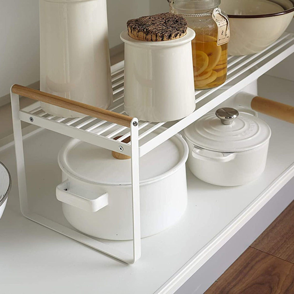 Cabinet Storage Shelf Rack Layered Storage Easy to Install Multifunction Counter Organizer Shelf for Seasoner Bowl Small White