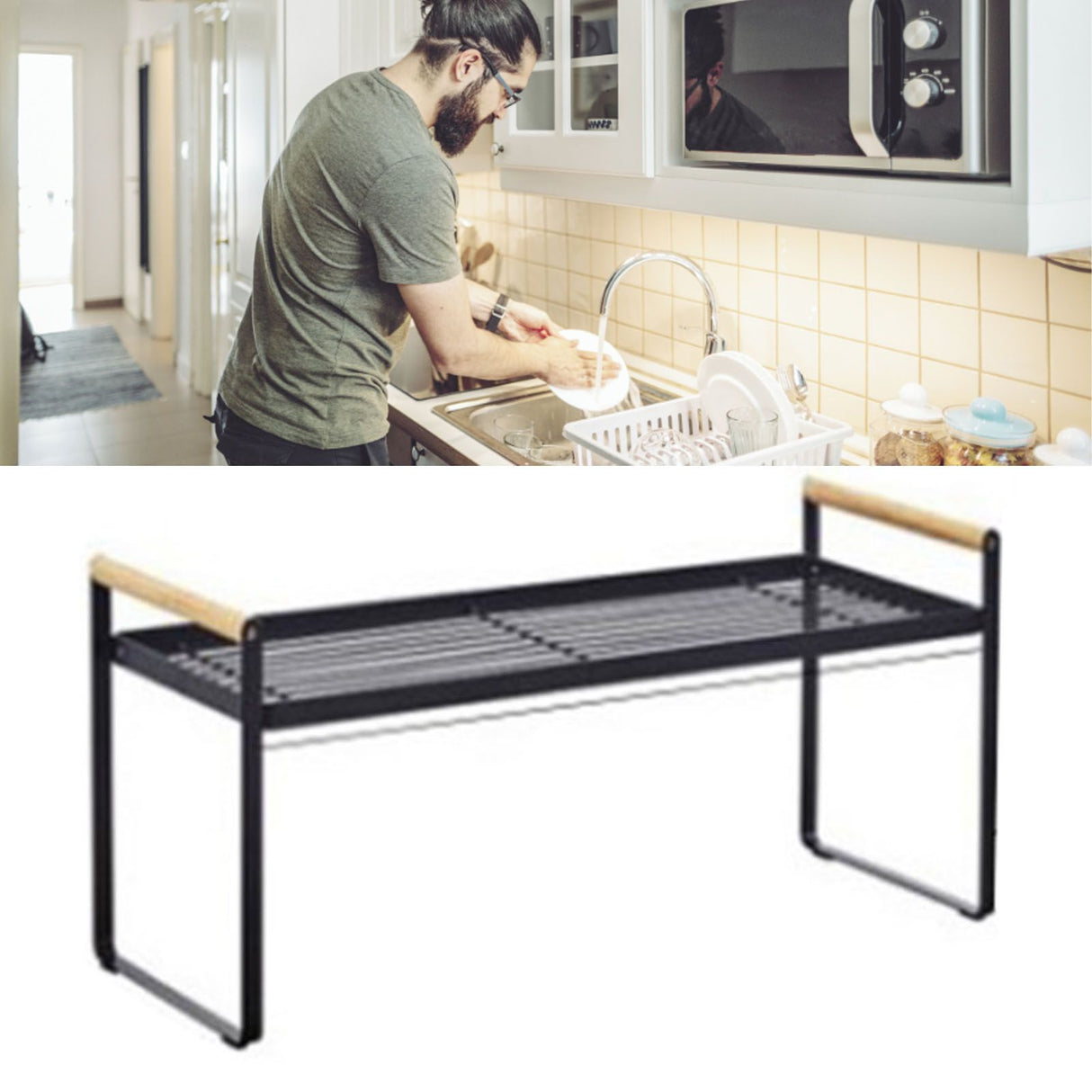 Cabinet Storage Shelf Rack Layered Storage Easy to Install Multifunction Counter Organizer Shelf for Seasoner Bowl Small Black