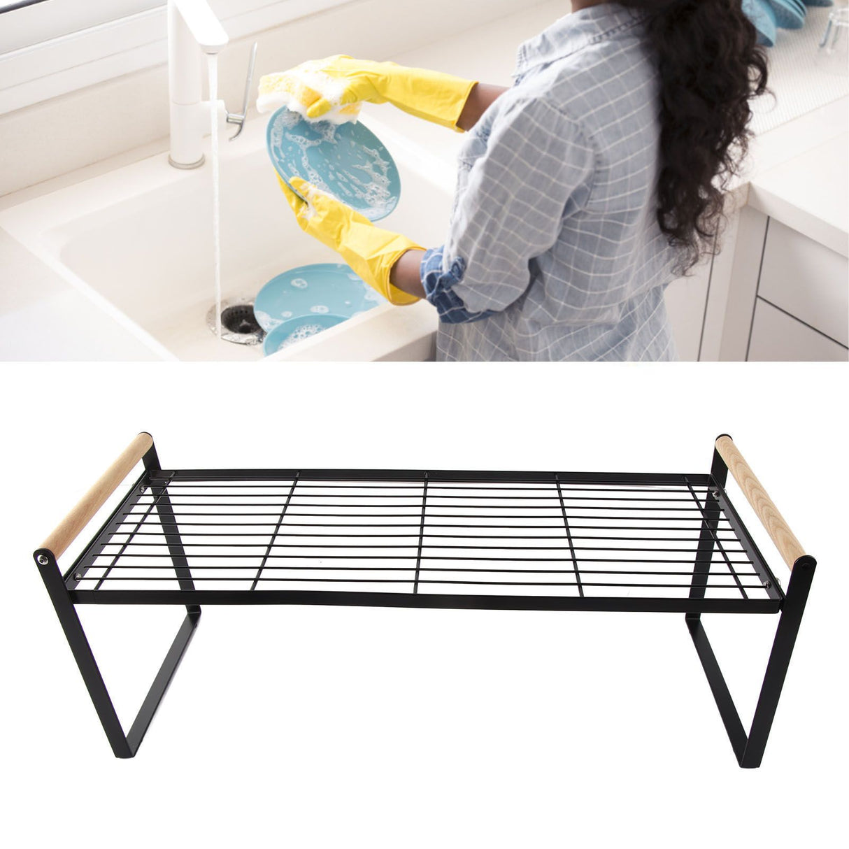 Cabinet Storage Shelf Rack Layered Storage Easy to Install Multifunction Counter Organizer Shelf for Seasoner Bowl Large Black
