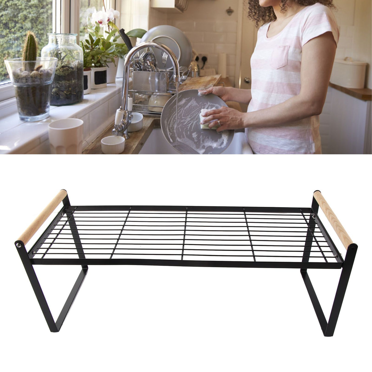 Cabinet Storage Shelf Rack Layered Storage Easy to Install Multifunction Counter Organizer Shelf for Seasoner Bowl Large Black