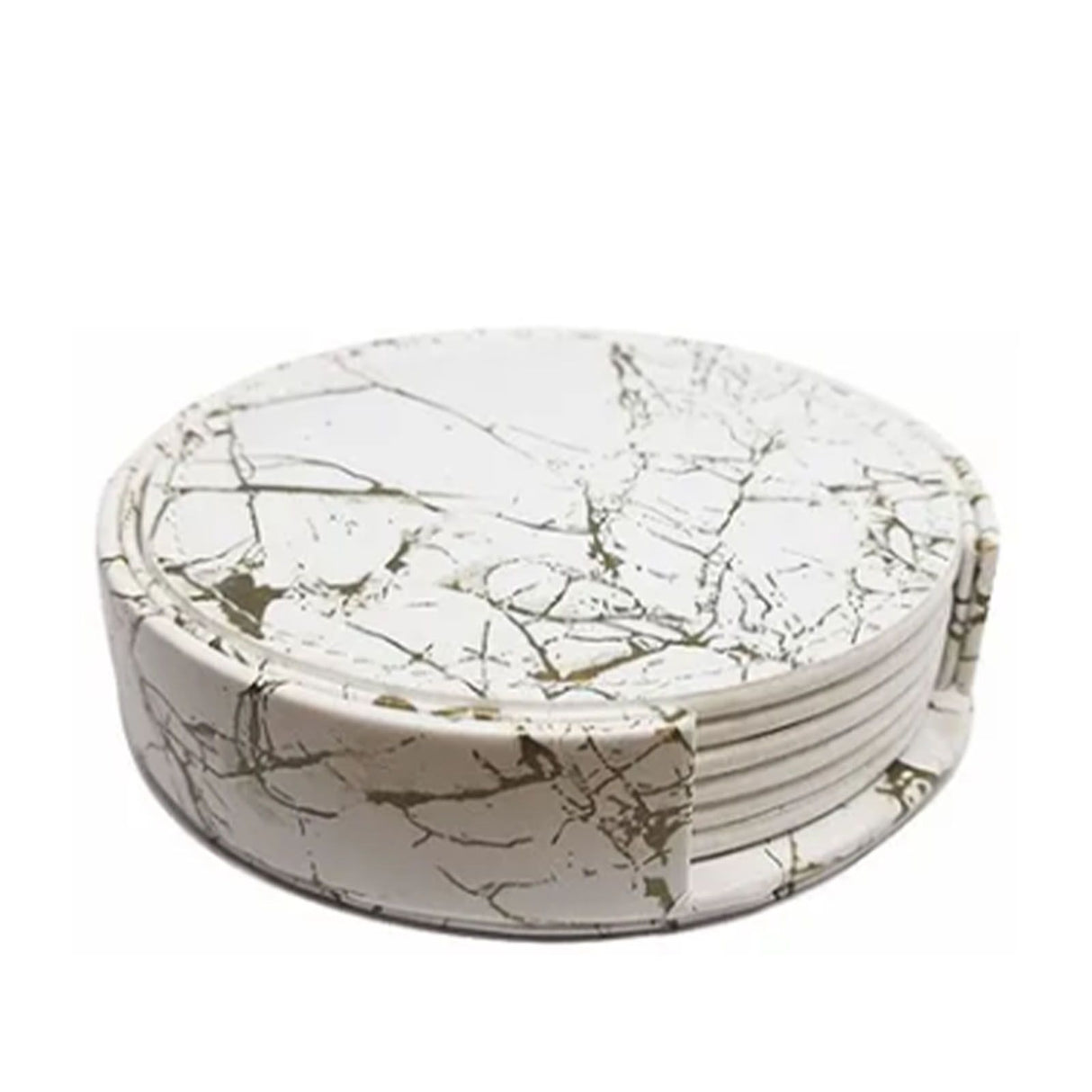 7PCS Drink Coaster Reversible Leather Round Platinum Marble Appearance 10cm Cup Mat for Home