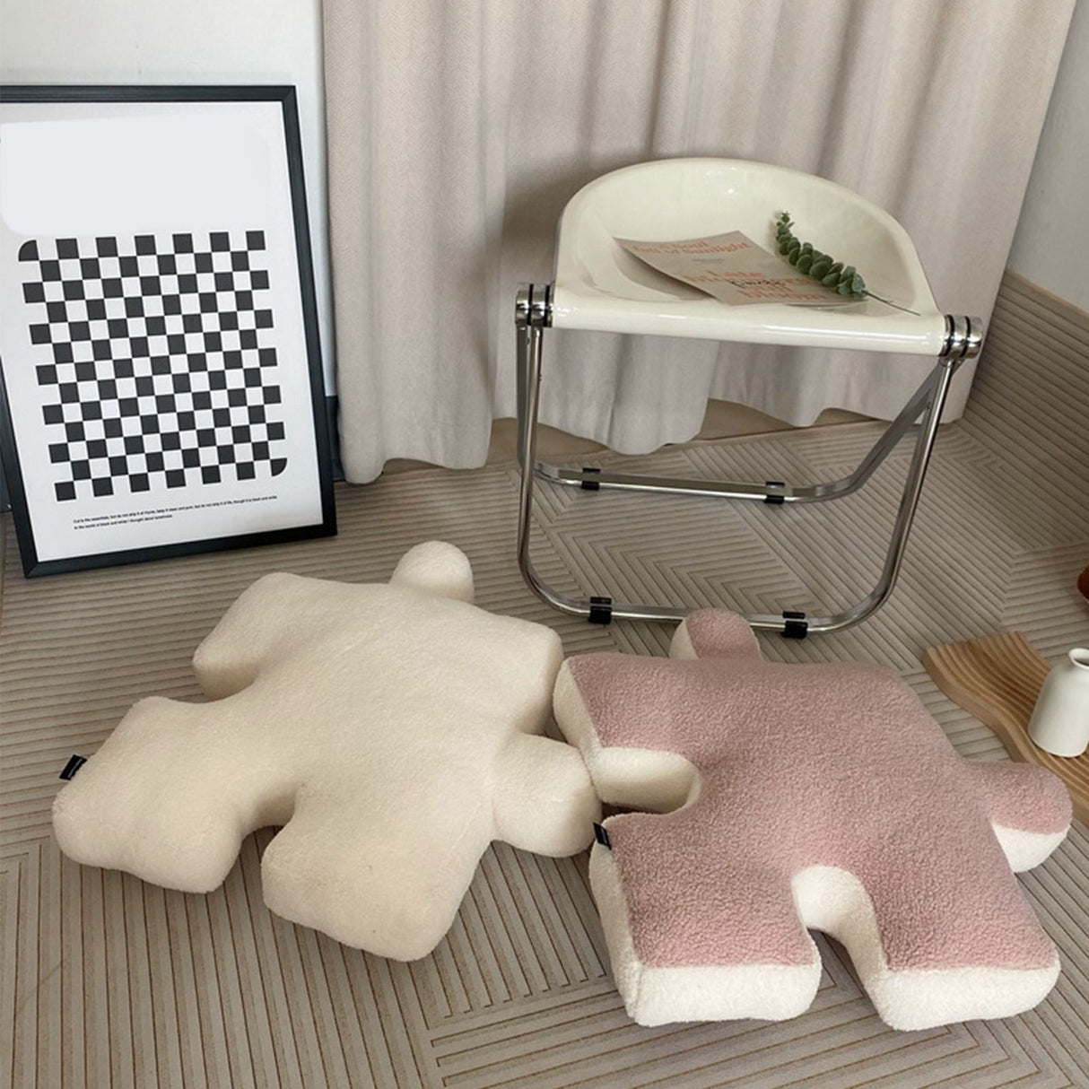 Plush Throw Pillow Ultra Soft Cushion Puzzle Special Shaped for Sofa Bed Window Home Decor Pink