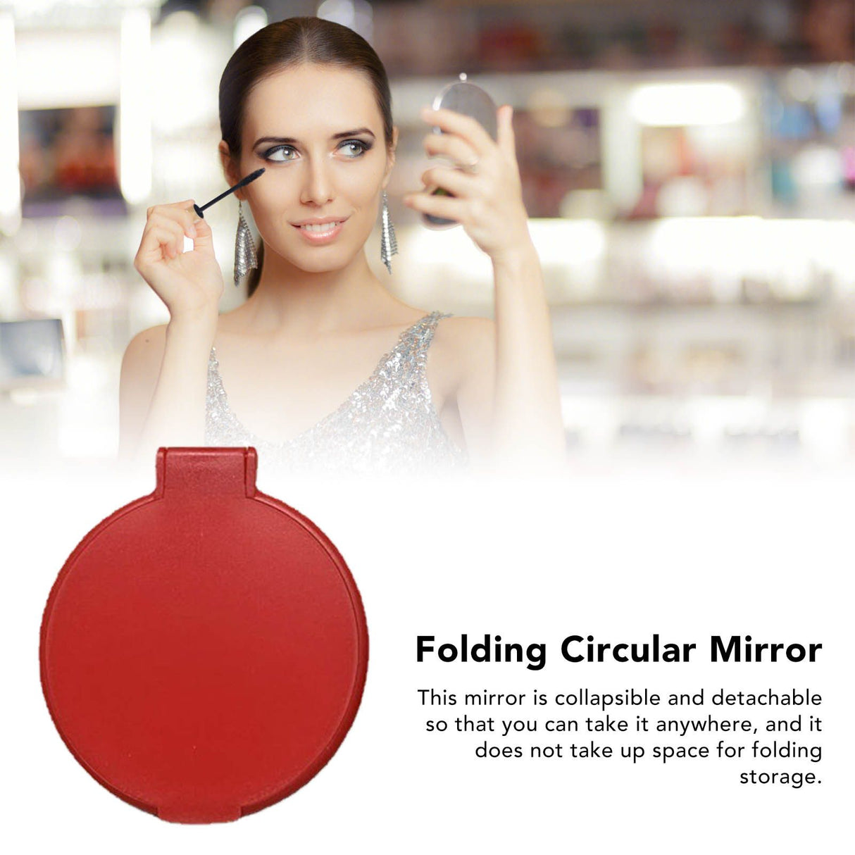 Single Sided Folding Circular Mirror Plastic Portable Compact Cosmetic Pocket Mirror Red