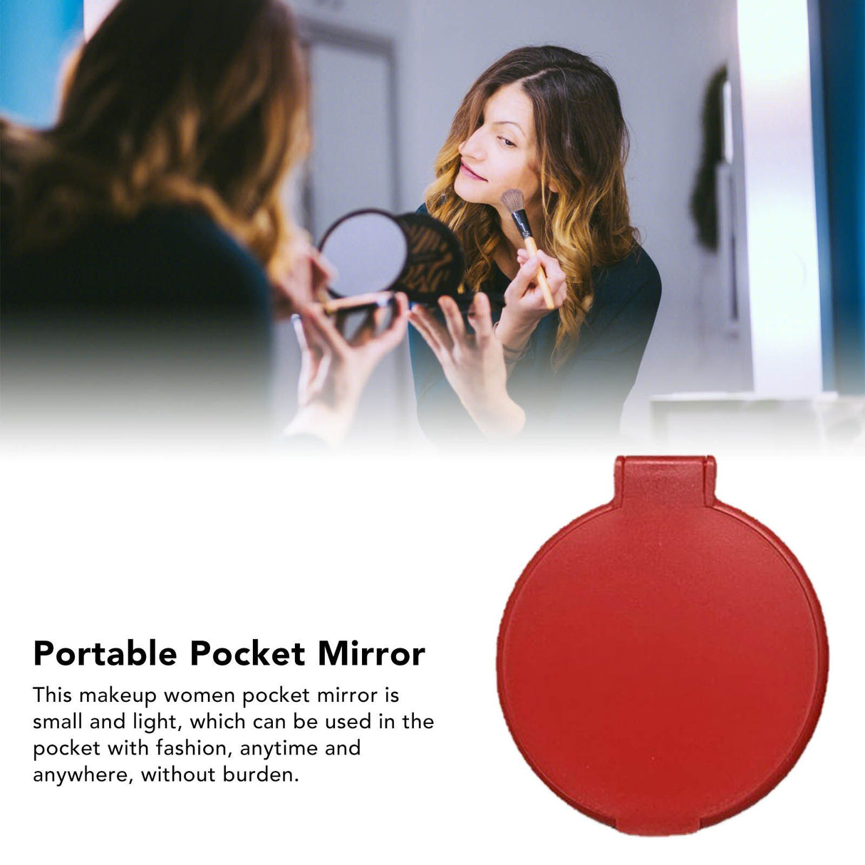 Single Sided Folding Circular Mirror Plastic Portable Compact Cosmetic Pocket Mirror Red