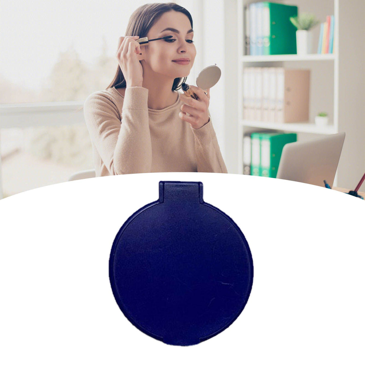 Single Sided Folding Circular Mirror Plastic Portable Compact Cosmetic Pocket Mirror Blue