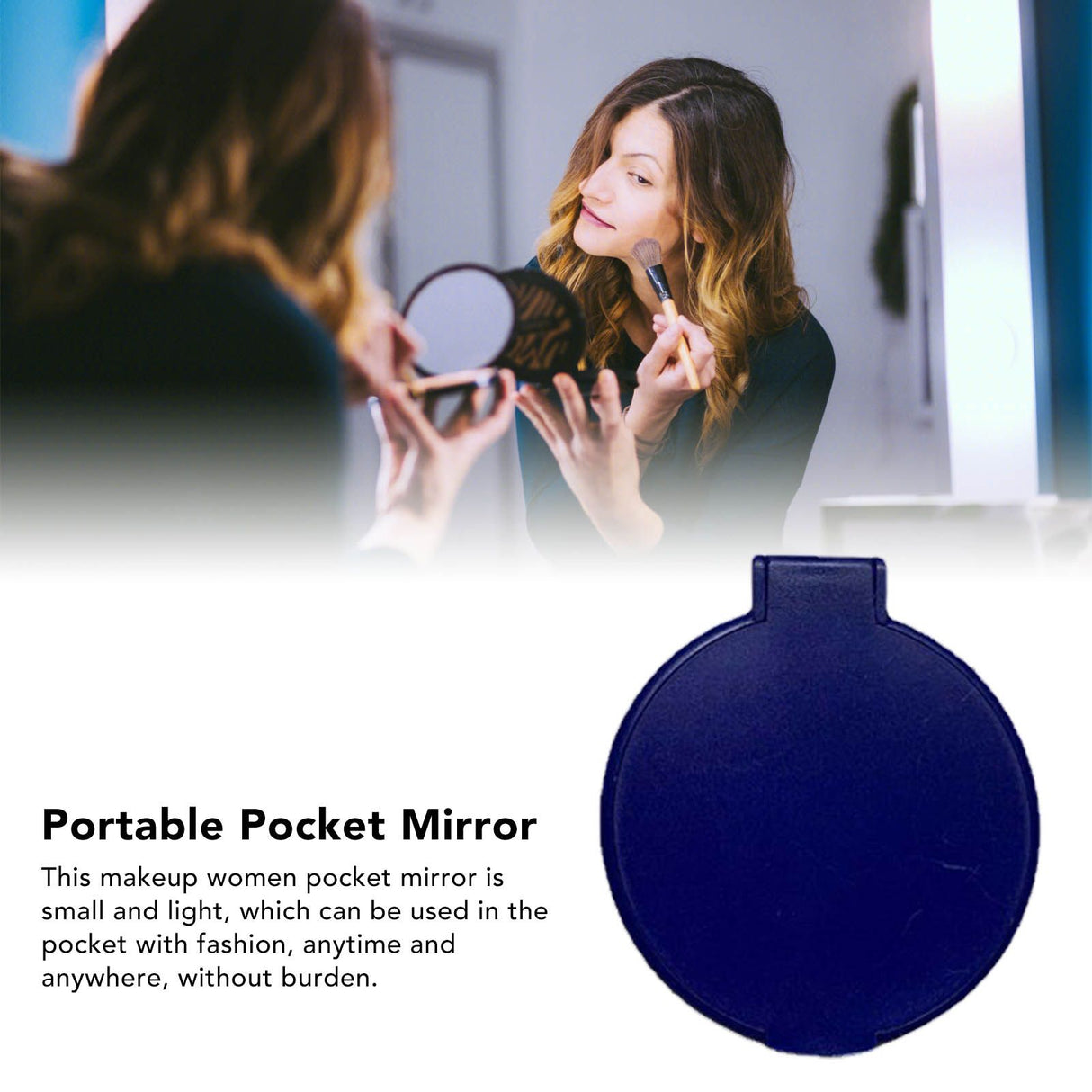 Single Sided Folding Circular Mirror Plastic Portable Compact Cosmetic Pocket Mirror Blue