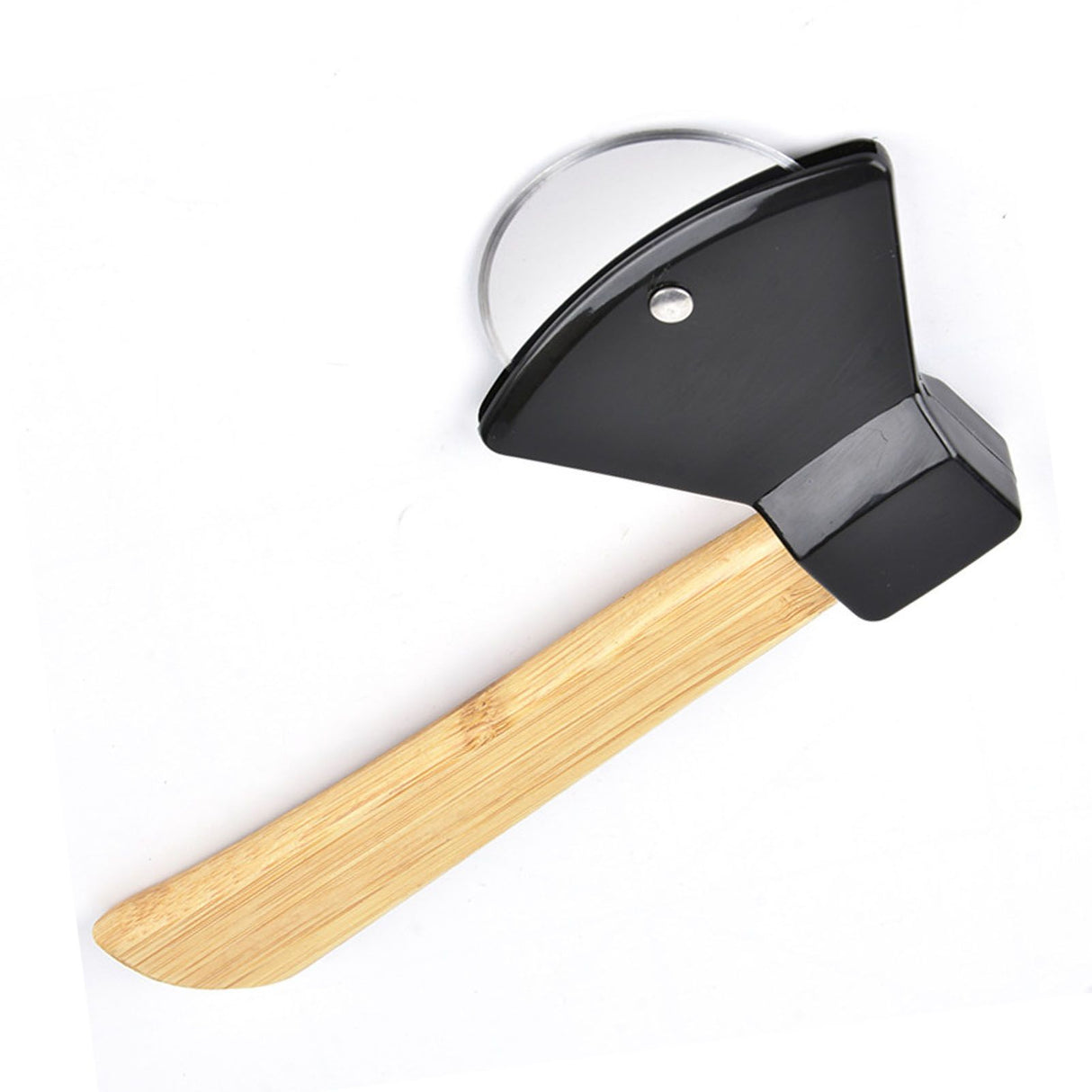 Pizza Knife 430 Steel PP Bamboo Handle Ergonomically Round Axe Pizza Cutter for Home Restaurants Black