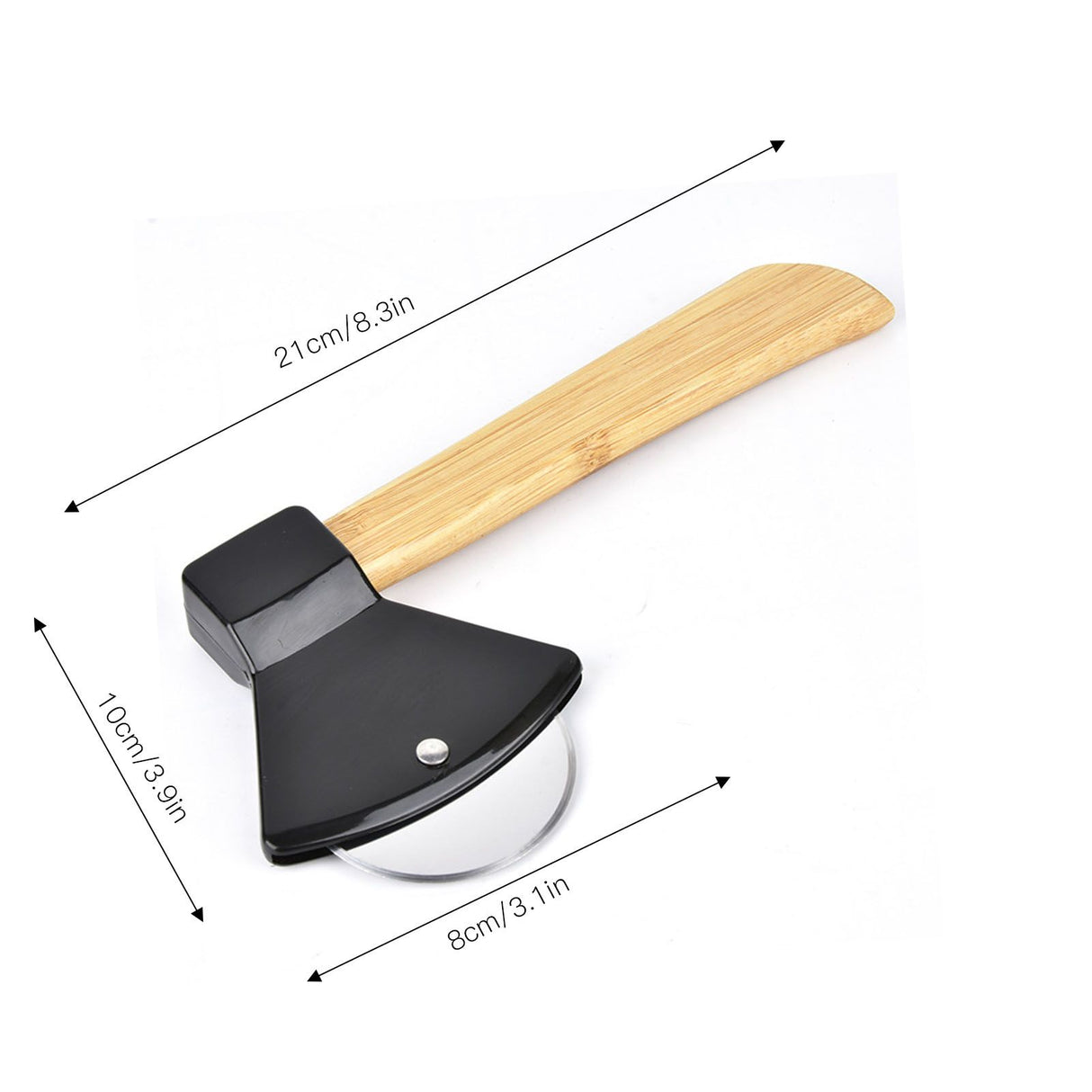 Pizza Knife 430 Steel PP Bamboo Handle Ergonomically Round Axe Pizza Cutter for Home Restaurants Black