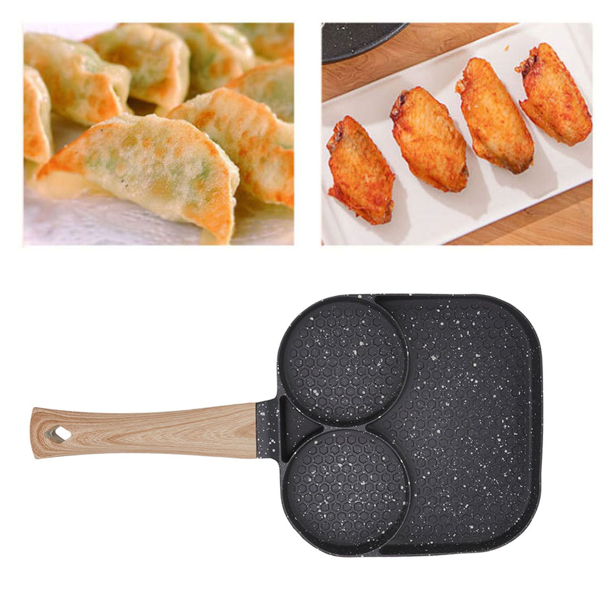 3 in 1 Breakfast Pan Prevents Stick Heat Resistant Divided Grill Frying Pan for Gas Stove Induction Cooker