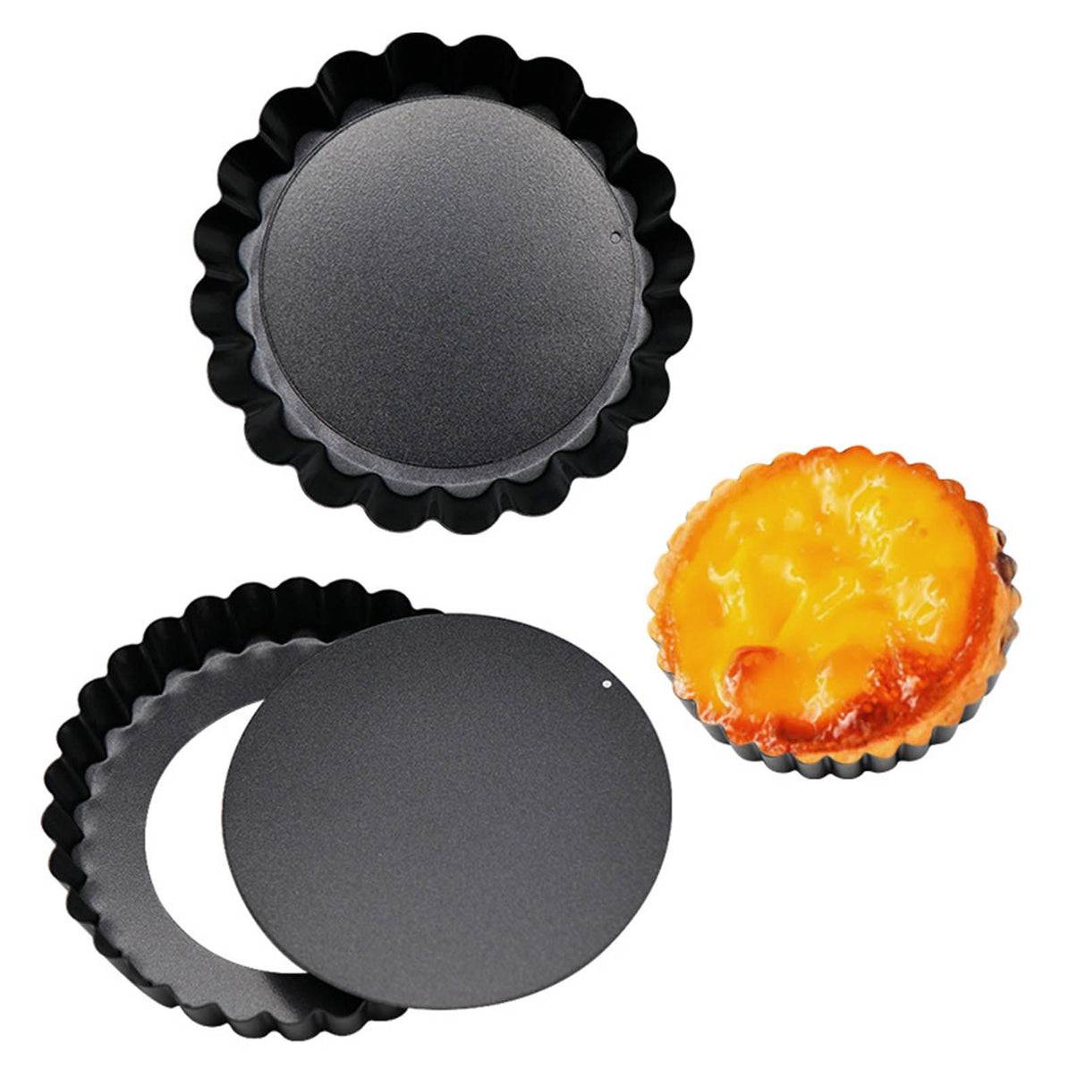 6 Pcs Mini Cake Mould with Removable Bottom 3 Inch Egg Tart Mould Muffin Pans Black Round for Dessert Baking Cooking