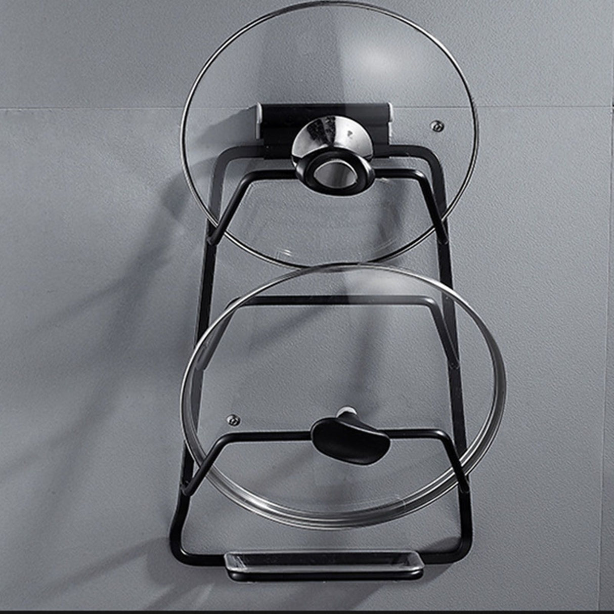Pot Lid Holder Drilling Free Wall Mounted Space Saving Aluminium Hand Polishing Rustproof for Kitchen 2 Layer