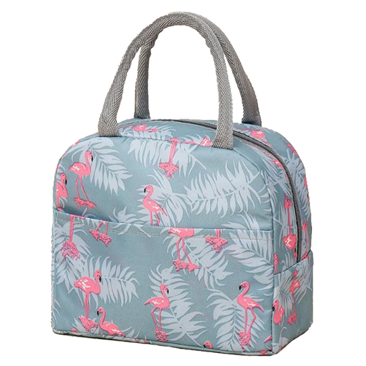 Insulated Lunch Bag Large Capacity Flamingo Pattern Portable Thickened Zipper Lunch Bag for School Work Gray Flamingo