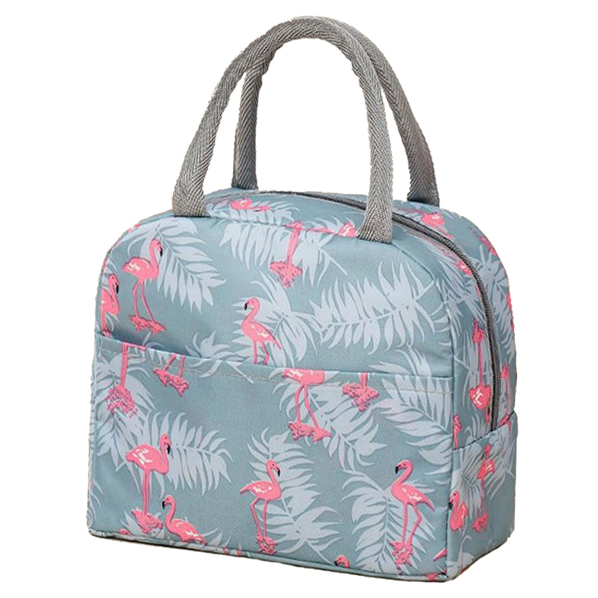 Insulated Lunch Bag Large Capacity Flamingo Pattern Portable Thickened Zipper Lunch Bag for School Work Gray Flamingo