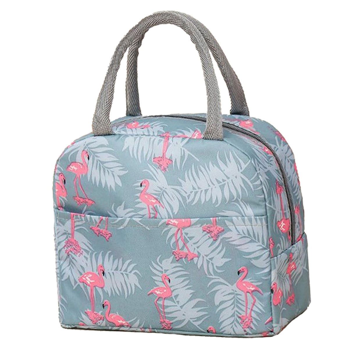 Insulated Lunch Bag Large Capacity Flamingo Pattern Portable Thickened Zipper Lunch Bag for School Work Gray Flamingo