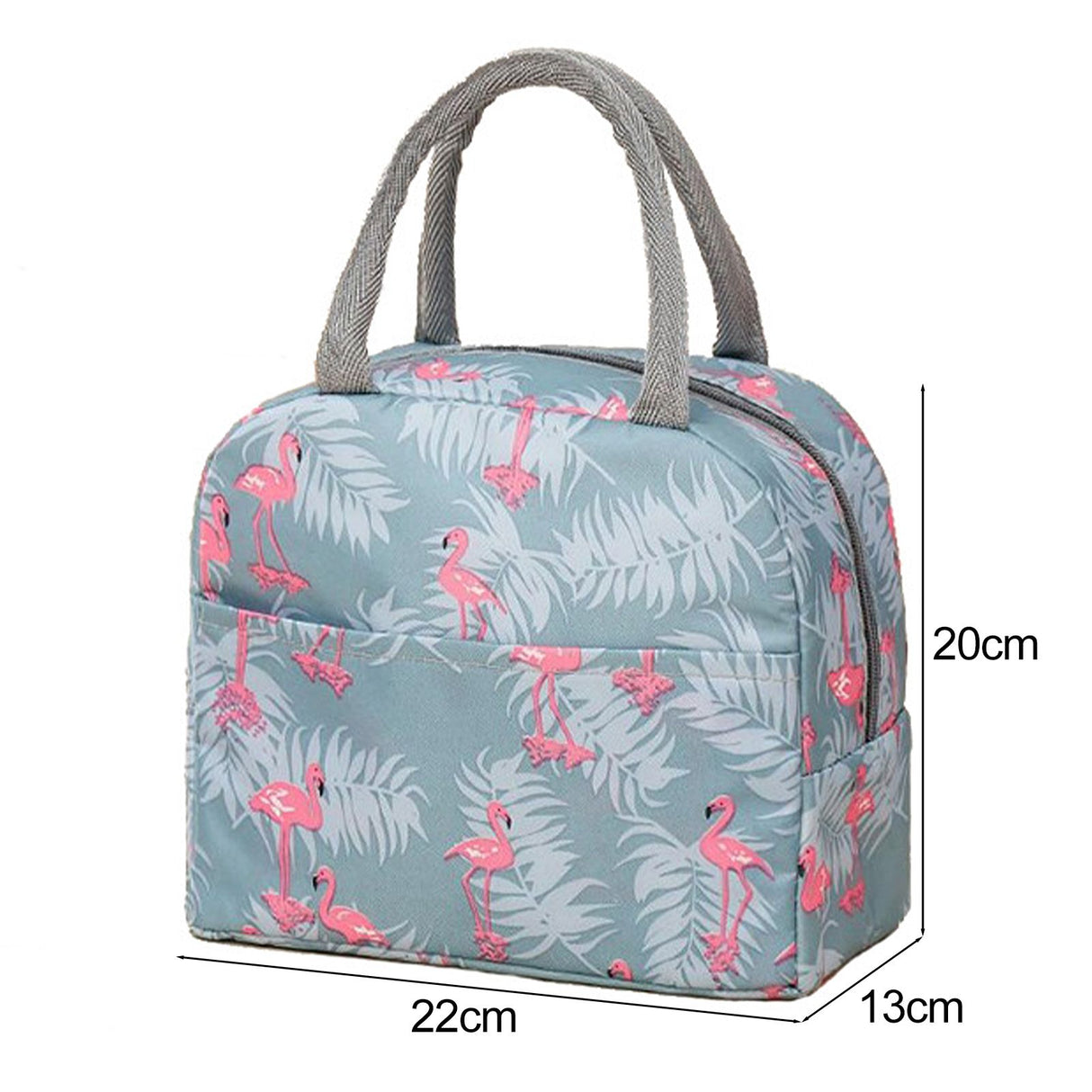Insulated Lunch Bag Large Capacity Flamingo Pattern Portable Thickened Zipper Lunch Bag for School Work Gray Flamingo