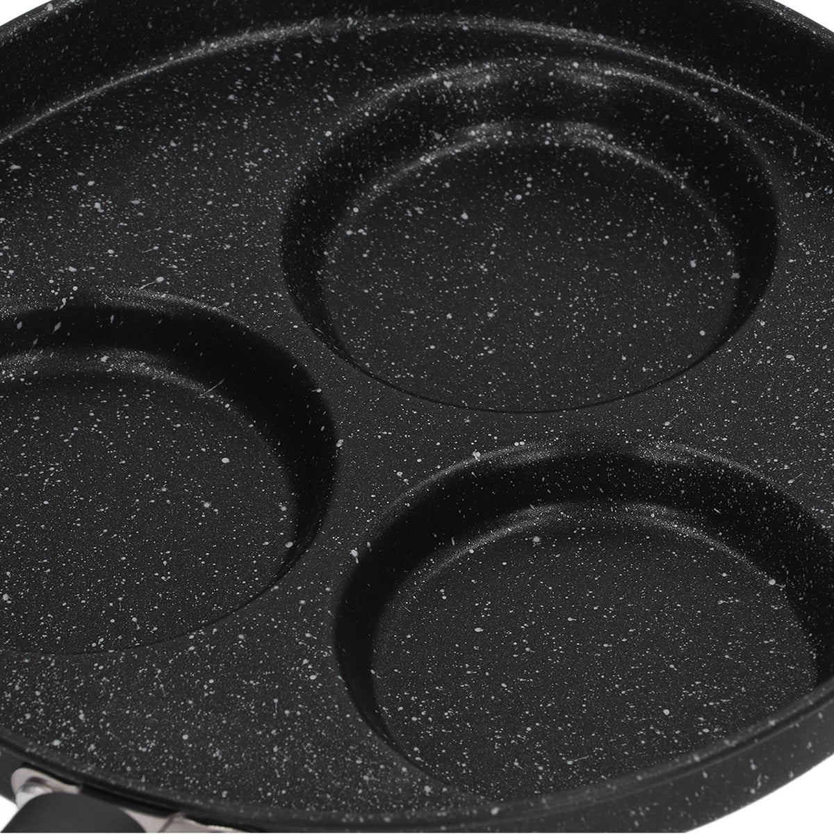 3 Cups Egg Hamburger Pan Metal Iron Heating Evenly Egg Cooker Pan with Comfortable Handle for Omelettes Burgers Pancakes