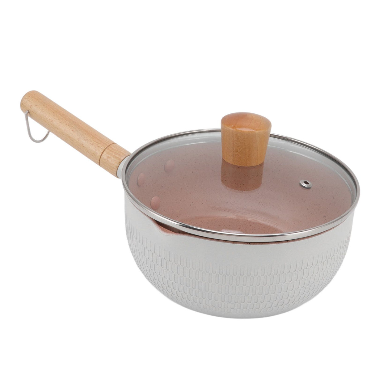 Sauce Pan Stick Proof Aluminum Alloy Multi Functional Milk Pot with Wooden Handle for Induction Gas Stove White