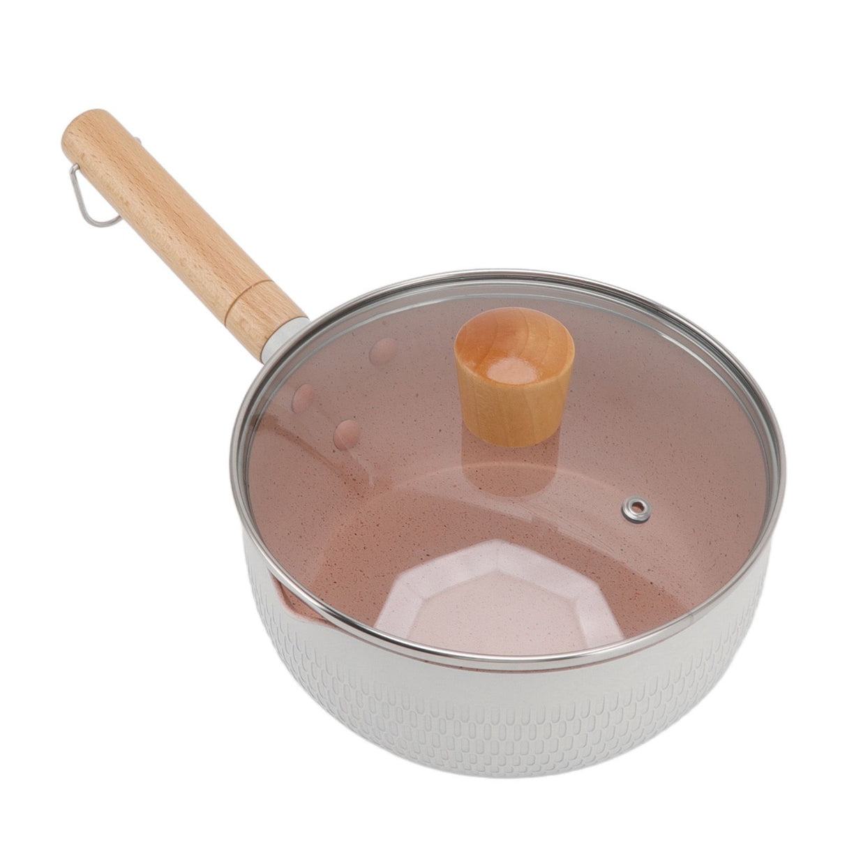 Sauce Pan Stick Proof Aluminum Alloy Multi Functional Milk Pot with Wooden Handle for Induction Gas Stove White
