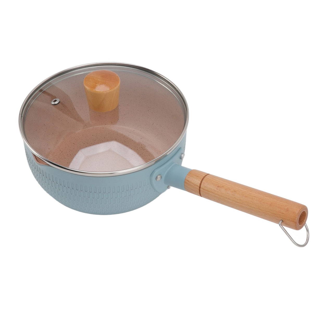 Sauce Pan Stick Proof Aluminum Alloy Multi Functional Milk Pot with Wooden Handle for Induction Gas Stove Blue