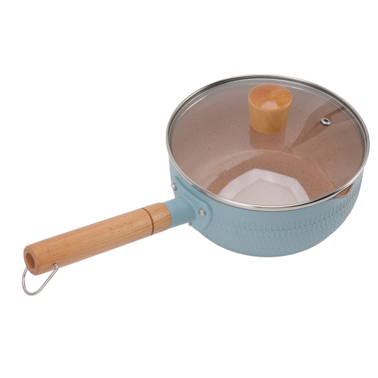 Sauce Pan Stick Proof Aluminum Alloy Multi Functional Milk Pot with Wooden Handle for Induction Gas Stove Blue