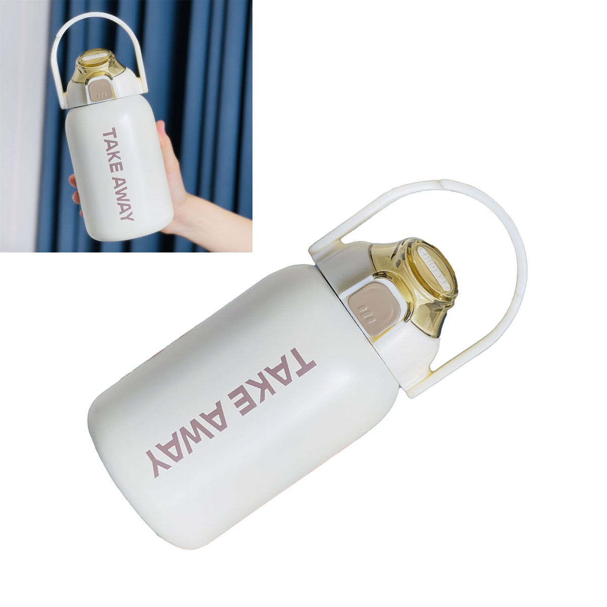 850ml Insulated Water Bottle Large Capacity with Bounce Cap Straw Winter Insulated Cup for Outdoor Beige