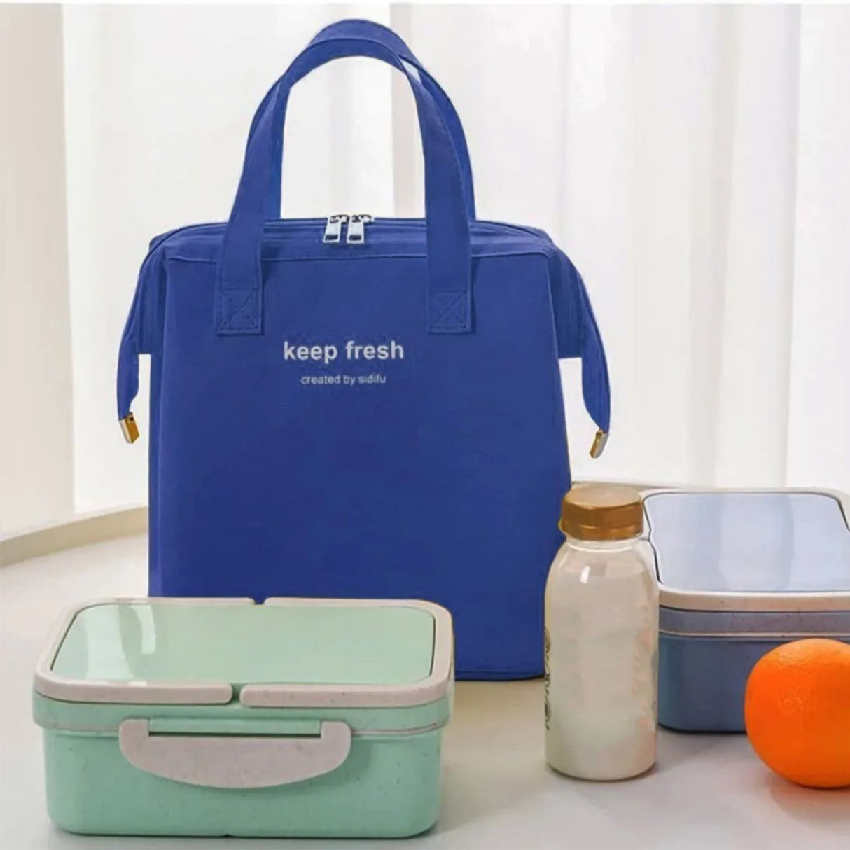 Insulated Lunch Bag Solid Color Oxford Cloth Waterproof Metal Zipper Portable Lunchbox for Commuting Royalblue